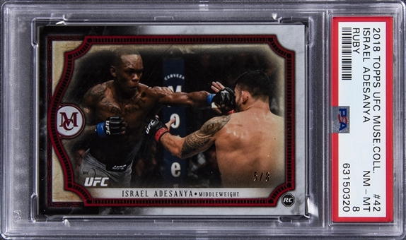 2018 Topps UFC Museum Collection Ruby #42 Israel Adesanya Rookie Card (#5/8) - PSA NM-MT 8